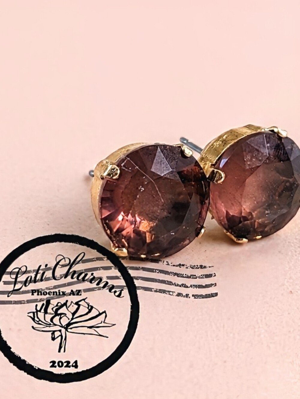 Beautiful 16 TW Carats Simulated Padparadascha In 18K Gold Plated Stud Earrings